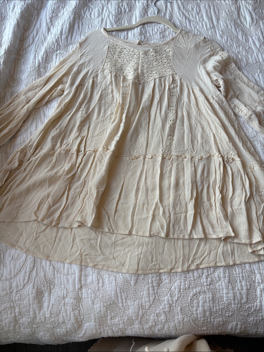Boho Cream Crochet Yoke Peasant Top